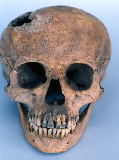 Skull with jade-encrusted teeth by Mayan